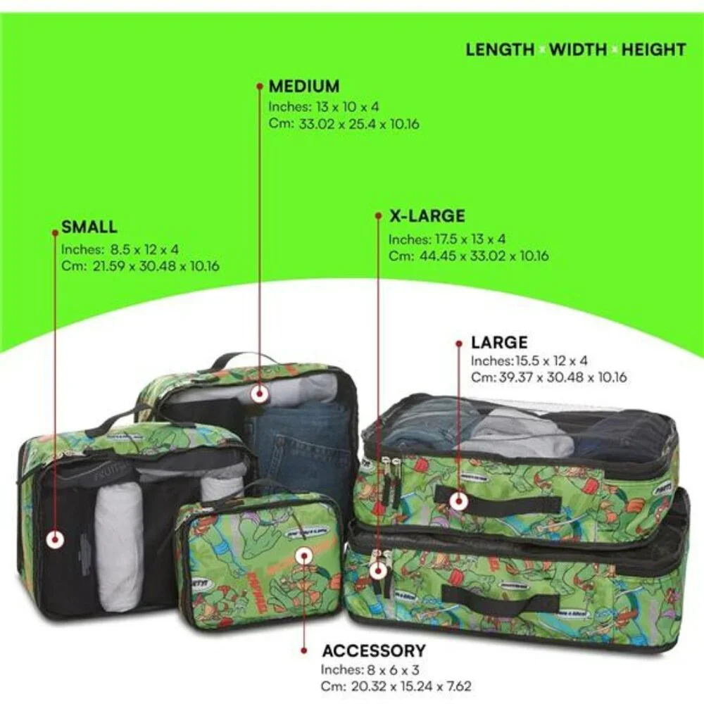 Ninja Turtles packing cubes travel organizer set luggage storage bags 5 piece
